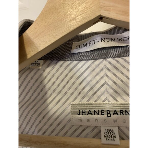 Jhane Barnes Men’s Sz 17 Long Sleeve Button‎ Down Slim Fit Non Iron White Gray - Picture 5 of 9